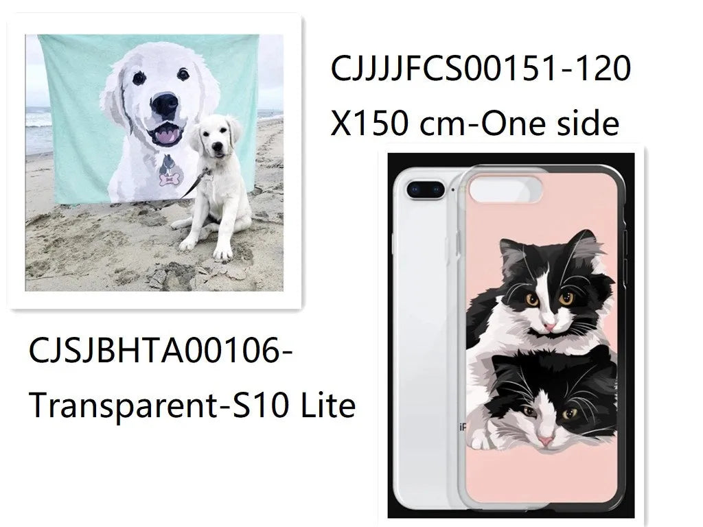 Custom flannel photo blanket and matching transparent phone case with personalised design.