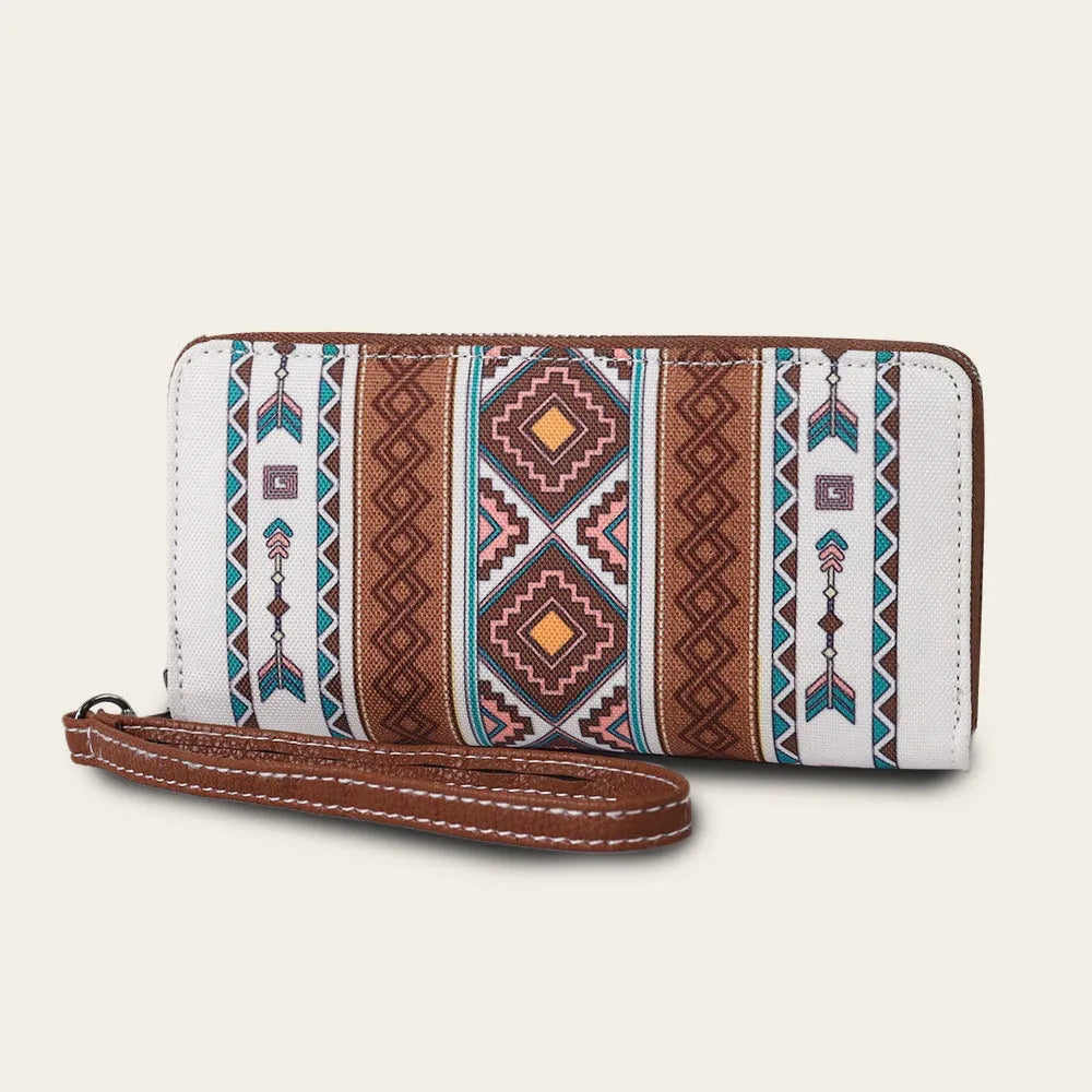 Canvas RFID blocking wallet with striped bohemian design in 20x10x2cm size