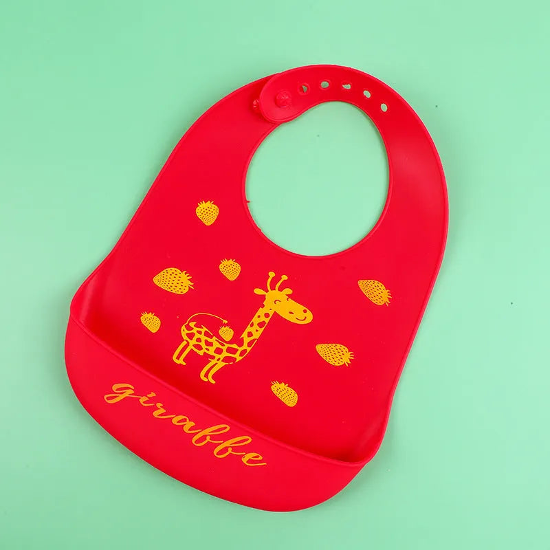 Silicone baby bib with cartoon print, waterproof and antifouling, for ages 0-6 years
