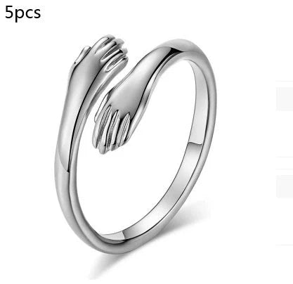 Adjustable Alloy Hands Hug Ring in silver and gold with unique geometry design