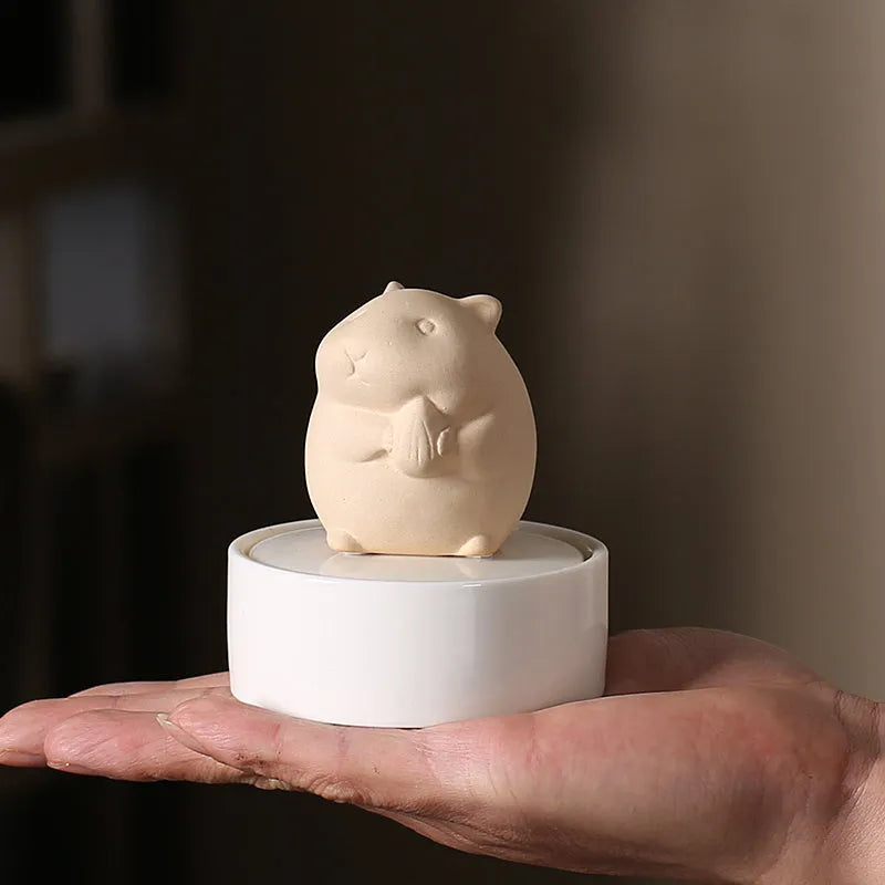Ceramic hamster memorial urn with sealing glue for pet ashes in decorative styles