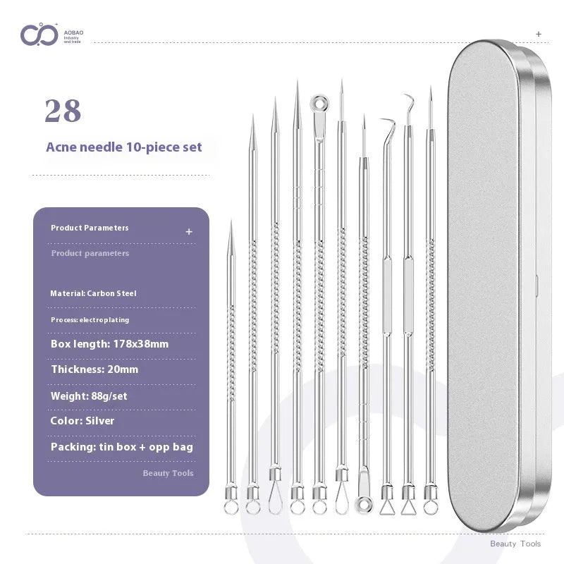 Four metal acne needles with ultra fine pointed tips for precise spot treatment skincare