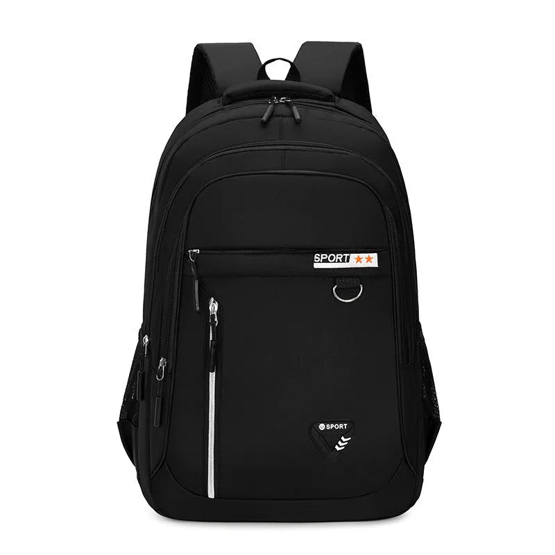 Men's large capacity Oxford cloth schoolbag with air pillow belt system in black colour with letter pattern detail