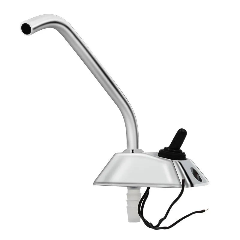 RV water faucet with rotating electronic control function made from 316 stainless steel with mirror-polished surface finish for recreational vehicle plumbing systems featuring 9mm water outlet diameter and 9mm flexible hose interface