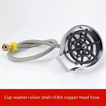 Automatic cup washer faucet with high-pressure spray nozzle for bar and kitchen counters.