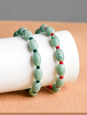 National style jade bracelet in dark green men's version with 9 beads or red women's version with 8 beads