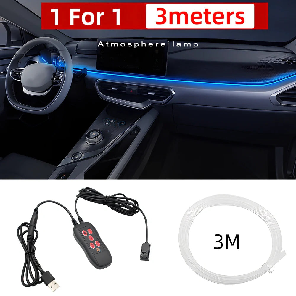 Car centre console LED ambient light strip in 3m or 5m length with USB power and multi-colour button control