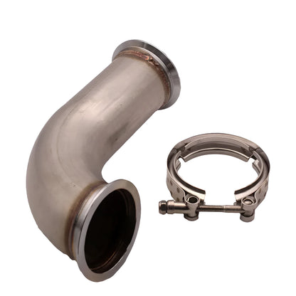 Stainless steel V-clamp downpipe plumbing component with secure attachment design