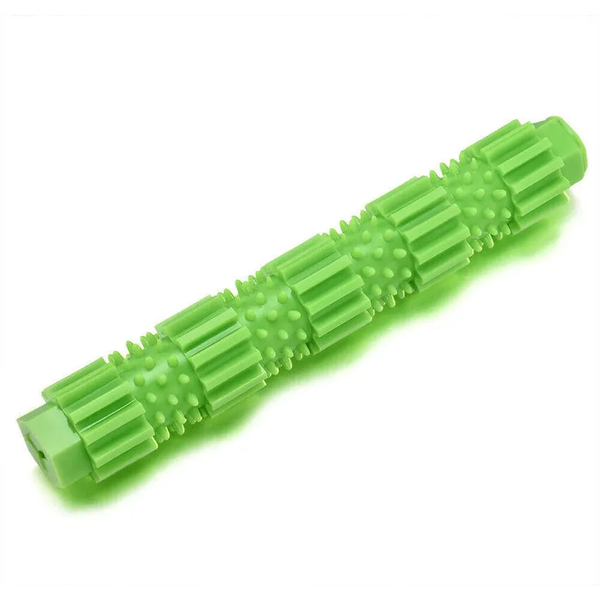 Green and orange rubber dog chew toy with treat dispensing compartment for aggressive chewing dogs
