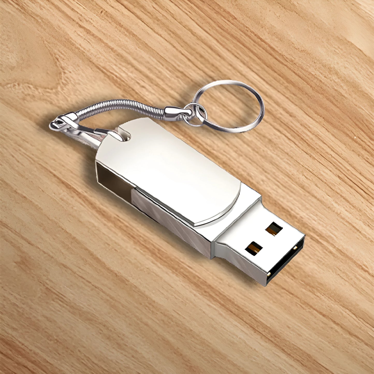 White metal rotating USB flash drive showing compact chunky design