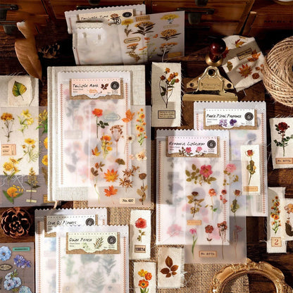 Huazhisen art nouveau forest sticker pack showing transfer paper and cotton linen sheets in six colour designs