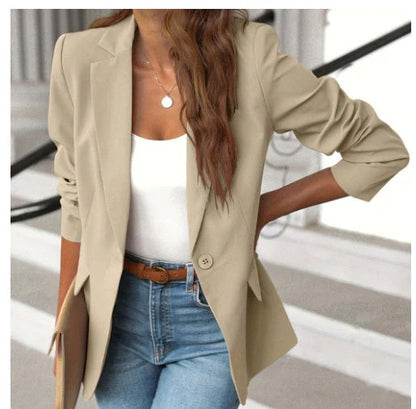 A stylish polyester cardigan jacket in a variety of solid colors, perfect for autumn wear.