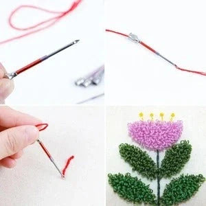 Poke needle embroidery set with electroplated alloy needle in various colours