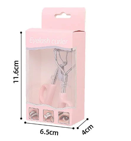 A4 chromium-coated scissor-style eyelash curler with tail design in pink or purple colour options