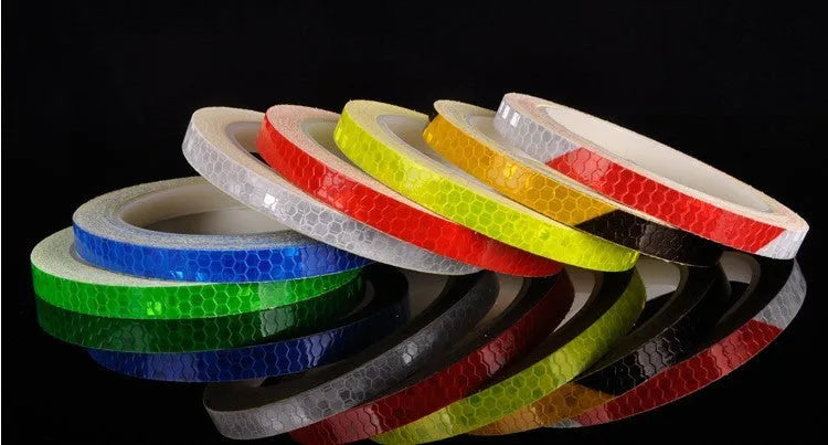 Reflective Stickers for Car Motorcycle Bicycle Mountain Bike, Luminous Wheel Body Decals, 8 Metre Roll, Red Yellow Blue Green Silver, Safety Visibility