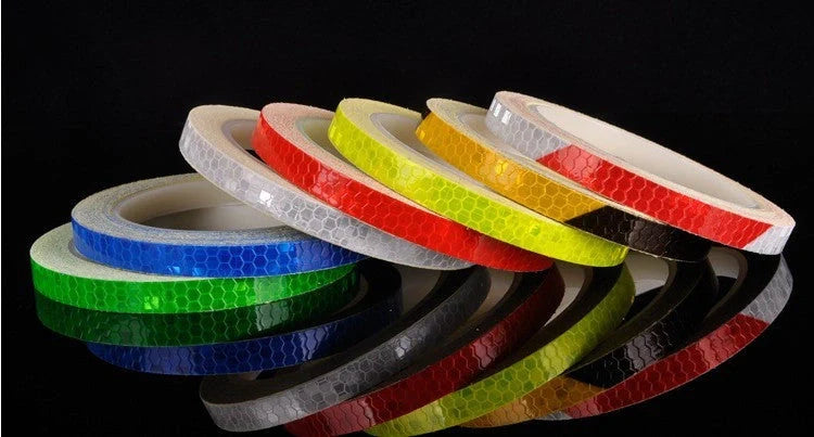 Reflective and luminous safety stickers for bicycles, cars, and motorcycles in multiple colours