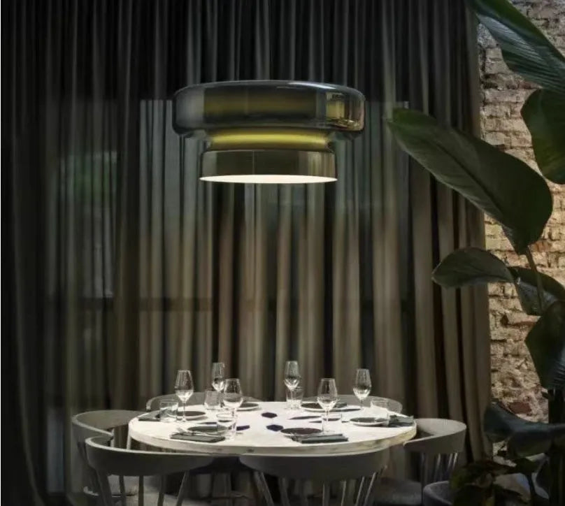 Modern glass chandelier ceiling light with 36cm dimensions in four colour options