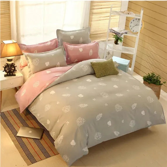4-piece bedding set with reactive printed twill fabric in flower pattern colours for 2.0m bed
