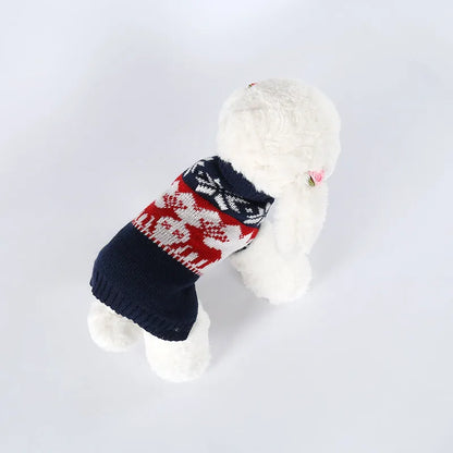 Navy blue knitted Christmas sweater for dogs in traditional European American style