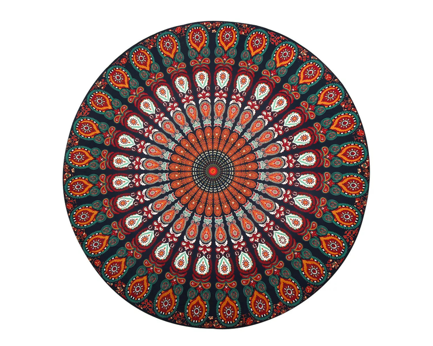Green printed round beach towel and yoga mat, 150cm diameter
