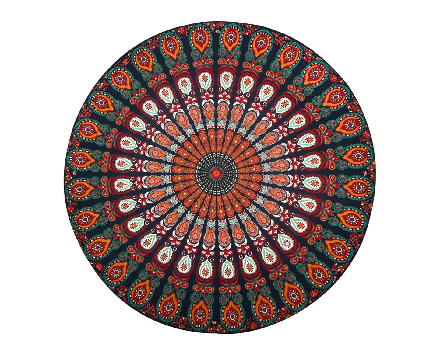 Green printed round beach towel and yoga mat, 150cm diameter