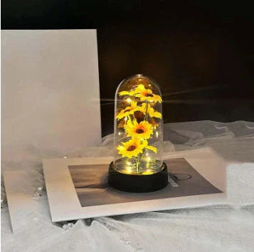 Enchanted Forever Rose in Glass LED Light Christmas Decoration with wooden base