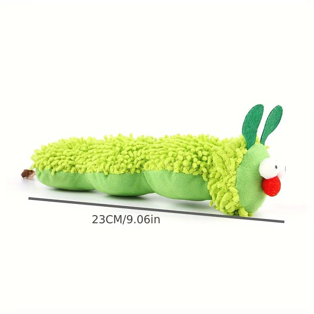 Green interactive plush cat toy pillow with attachable sports cat toys for no-battery play