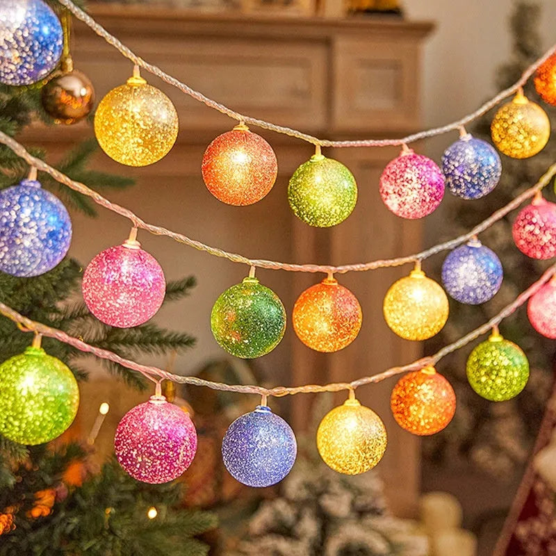 Christmas electroplating ball fairy lights with heart-shaped gold baubles on a string