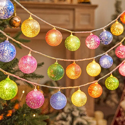 Christmas electroplating ball fairy lights with heart-shaped gold baubles on a string