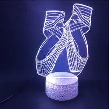 3D ballet dancing shoes LED night light with remote control on acrylic panel and ABS base.