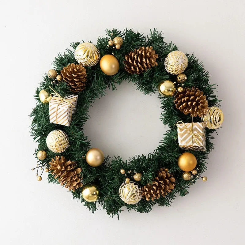 PVC Christmas wreath ring decoration in golden or red colour with rattan-inspired design