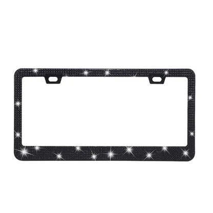 Stainless steel license plate frame with square holes for applying coloured acrylic diamond crystals.