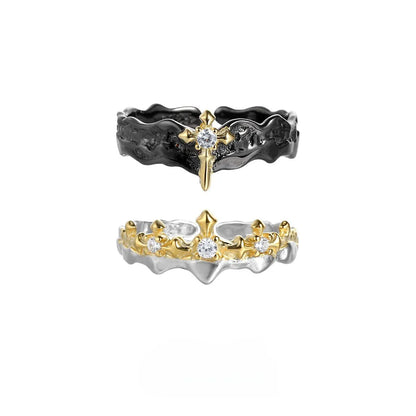 Princess Knight adjustable silver couple ring in white gold or black gold electroplating