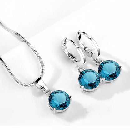 Zircon Water Drop Necklace and Earring Set with unique snake bone chain and mixed gem setting