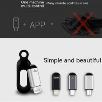 Compact aluminium cell phone infrared remote control with glossy black finish