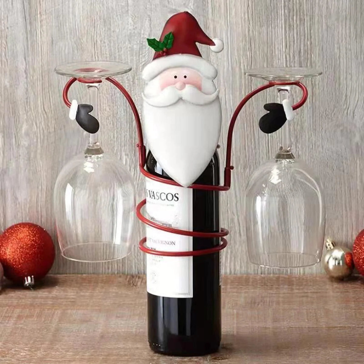 Christmas wine glass holder with removable arms and festive face design