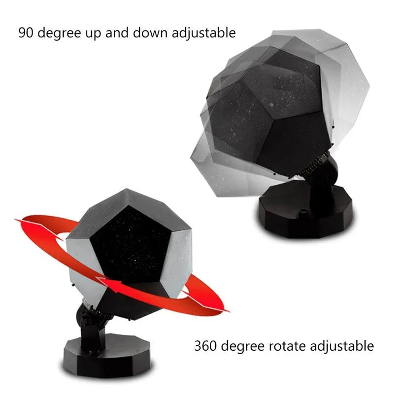 LED starry sky projector night light with 3D celestial projections for bedroom decor and kids' room lighting, featuring USB charging, remote control, and Bluetooth music connectivity in plastic construction with multiple model options