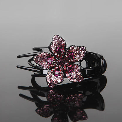 Rhinestone flower three-jaw clamp hair barrette in blue black grey for back-head styling
