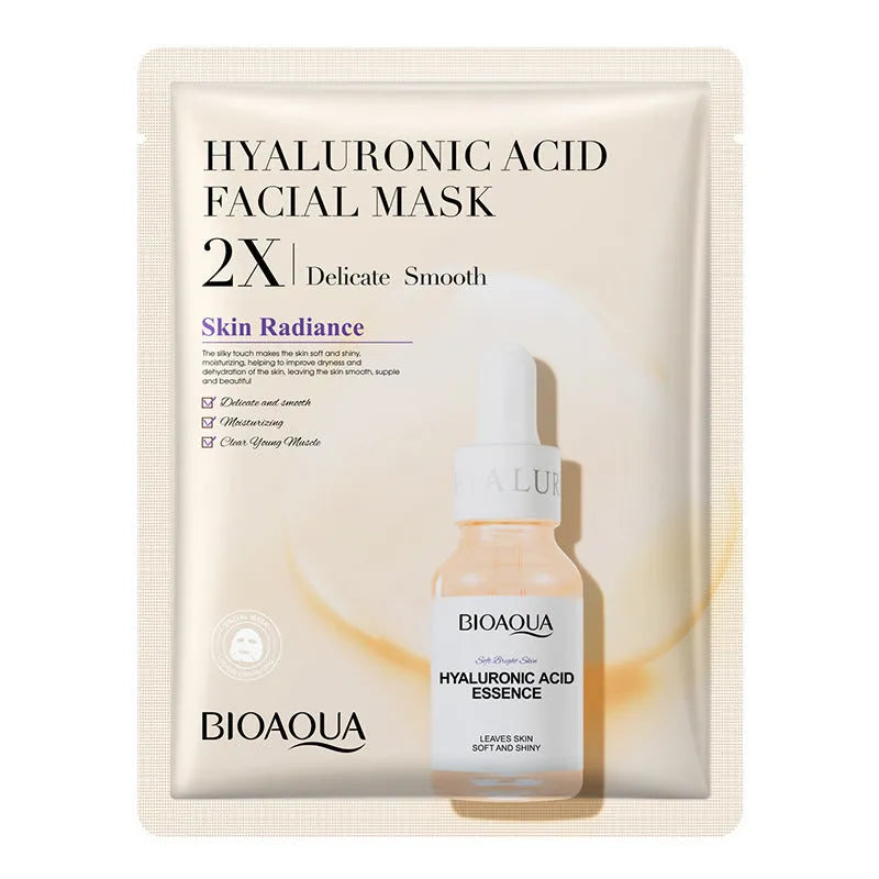 White collagen and hyaluronic acid facial sheet mask in 30g gel format on skin