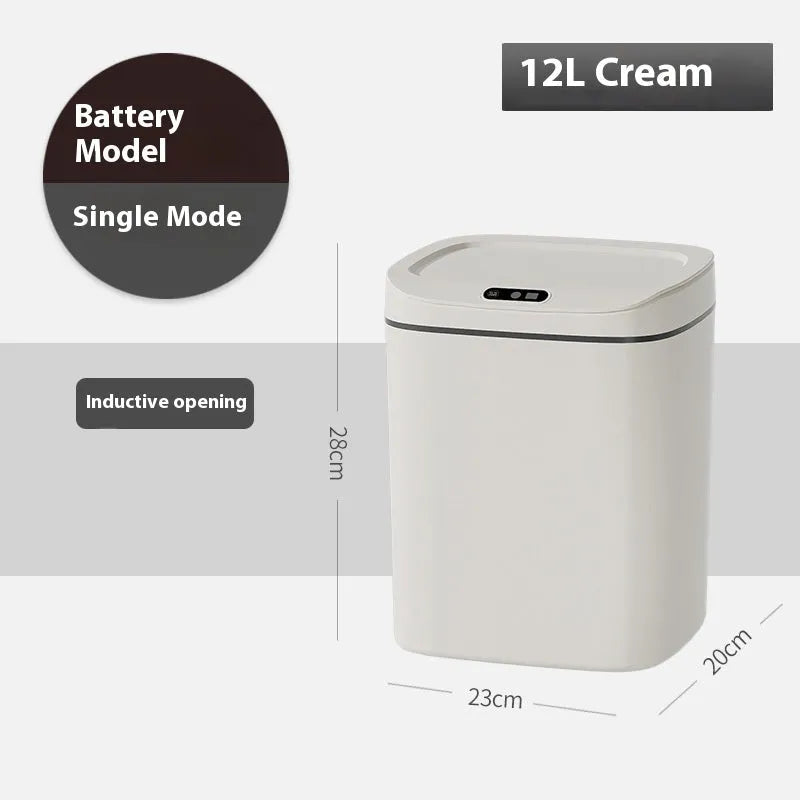 Square automatic induction garbage bin with sensor opening lid in milky white colour variant