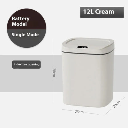Square automatic induction garbage bin with sensor opening lid in milky white colour variant