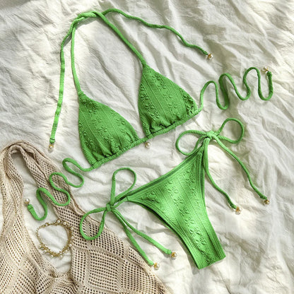Women's halter lace-up bikini in polyester fabric with briefs style