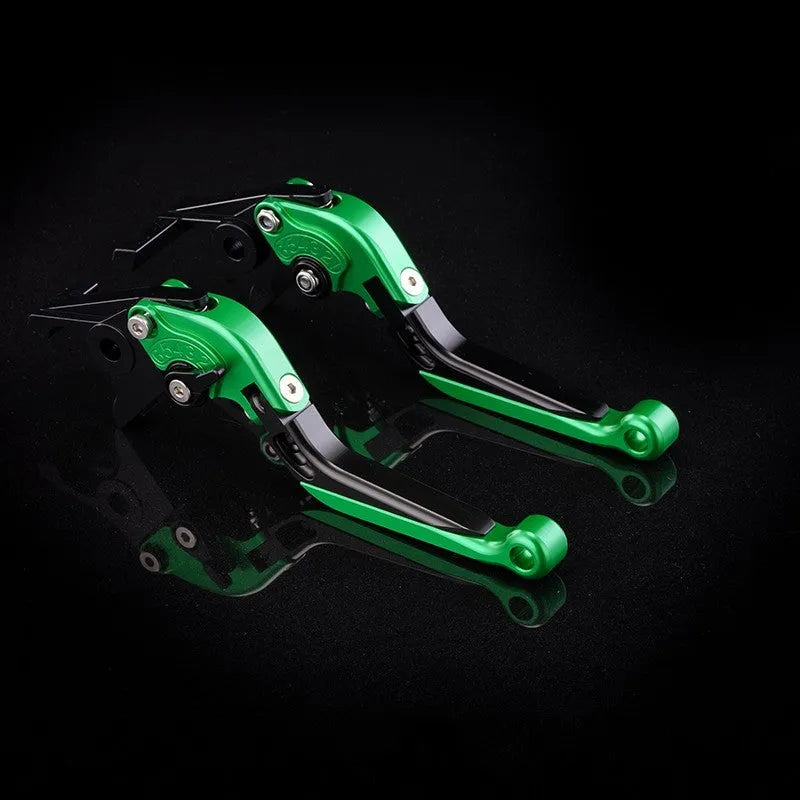 Pair of anodised metal bicycle brake horn handle levers with adjustable reach, shown in a two-tone colour finish.