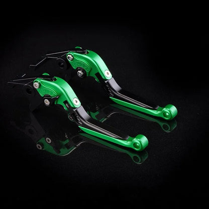Pair of anodised metal bicycle brake horn handle levers with adjustable reach, shown in a two-tone colour finish.