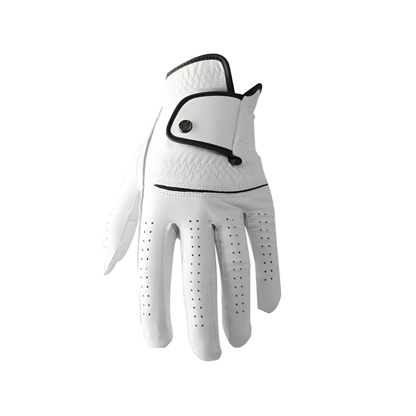 White half sheepskin golf glove showing non-slip grip surface