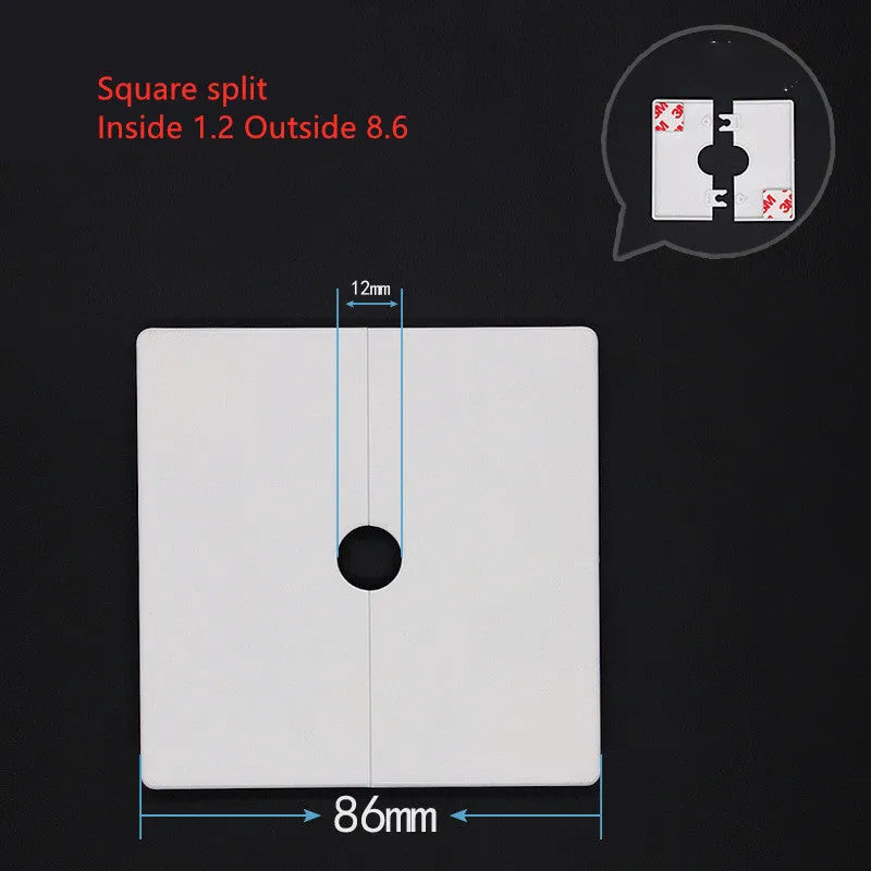 White ABS decorative covering ring for wall holes with adhesive backing in various styles and sizes