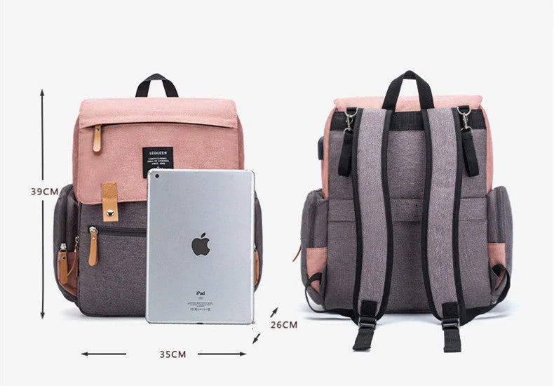 LEQUEEN Stylish Large Capacity Mummy Bag in various colors and styles, perfect for parents on the go.