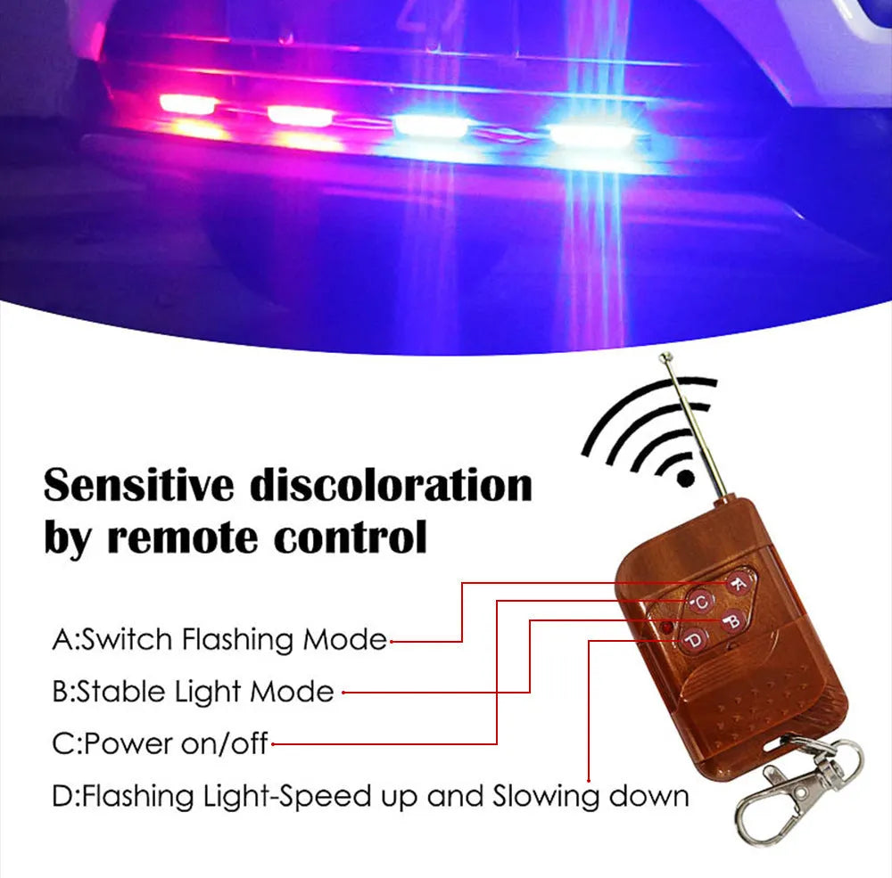Black car-mounted LED emergency warning light with remote control on a vehicle door