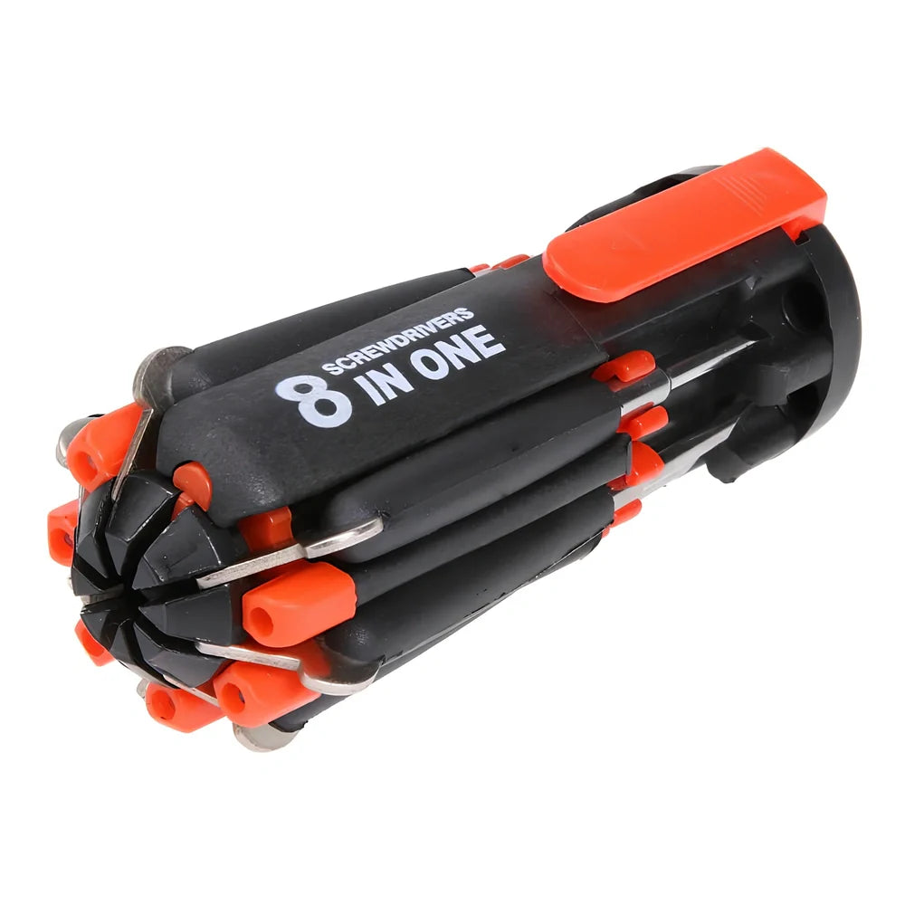 8-in-1 multifunctional screwdriver set with LED light, 12.50 cm long, including slotted and Phillips bits 1.8-6.0mm for repairs
