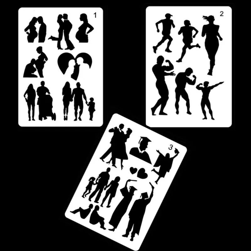 White plastic drawing stencil set with geometric cut-out patterns including hearts and stars